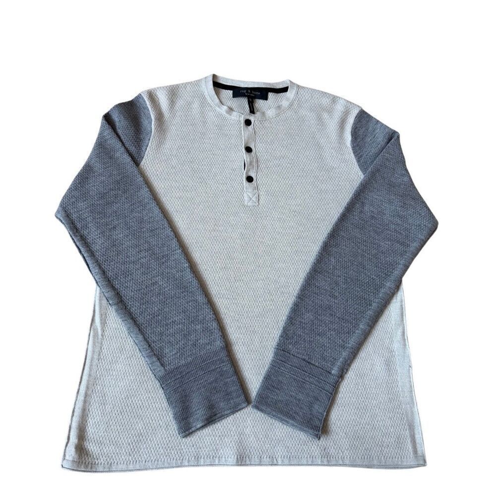 Rag & Bone Henley Shirt Sweater Long Sleeve Merino Wool Blend Gray Cream size La